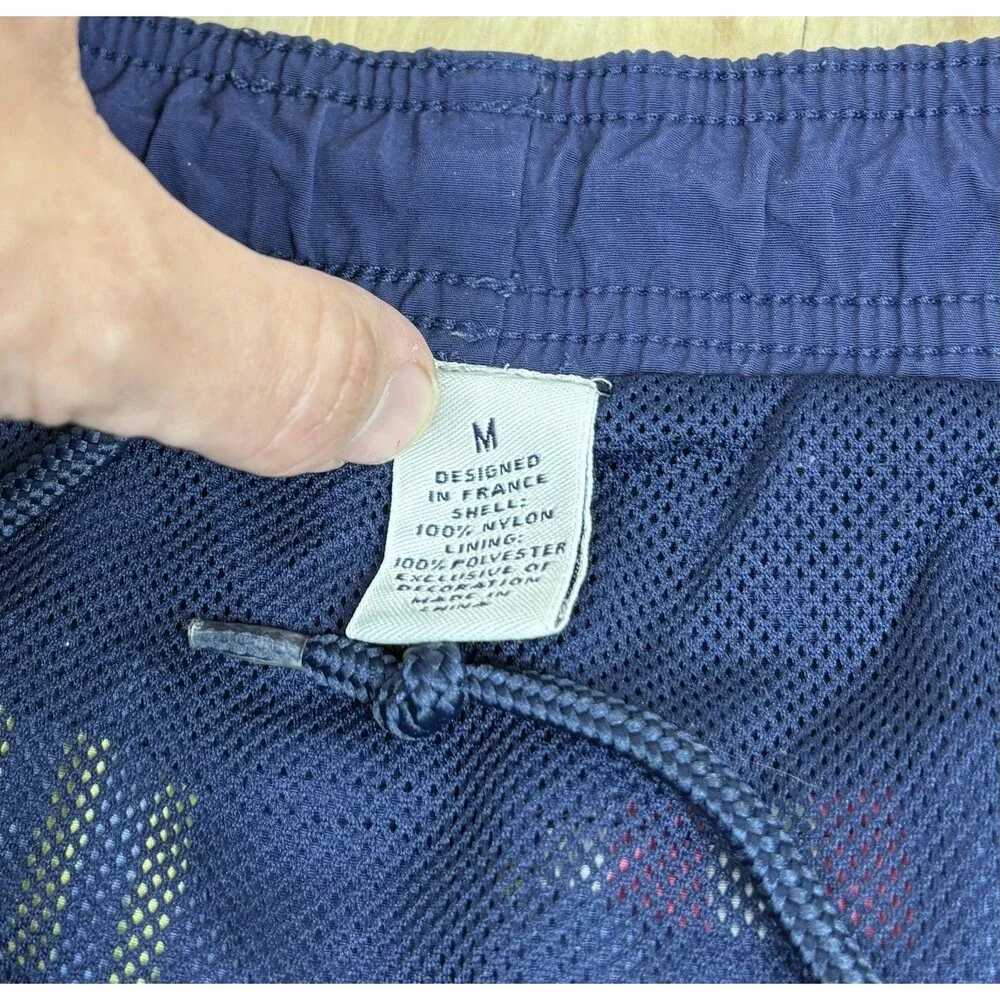 Vintage 90s Flags Graphic Swim Trunks / Shorts / Navy / Size Medium